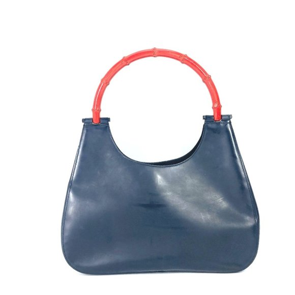 GUCCI 001 3789 Vintage Bamboo Shoulder Bag, Two-Tone Leather Handbag, Women's...